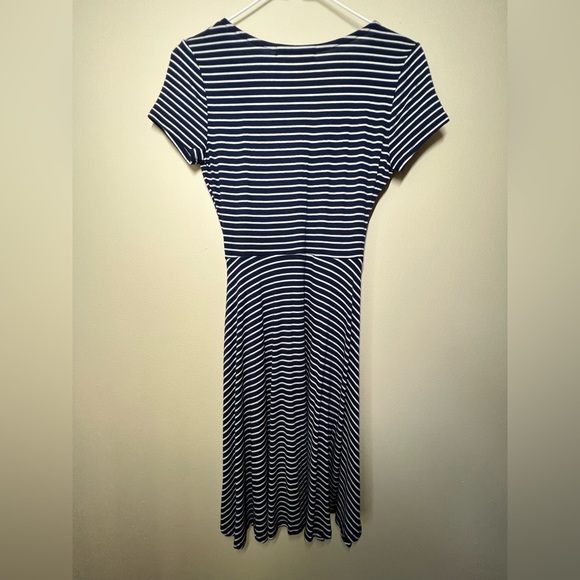 Navy Stripe Tie Waist Wrap Dress - Picture 3 of 3